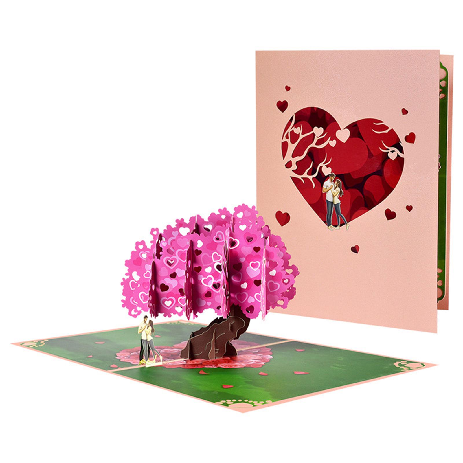 3D Love Heart Tree Greeting Card Foldable Handwriting Blessing Cards for Valentines Day Wedding Birthday Children Kid 1