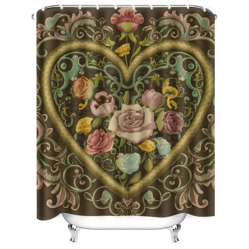 Vintage Heart Floral Shower Curtain - Romantic Rose And Vine Design For A Waterproof And Unique Bathroom Dcor Set