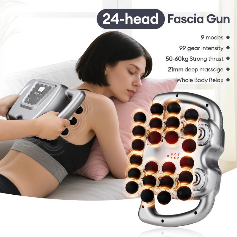 2026 New Gift 24-Head Fascia Gun 9 Modes High Frequency Vibration Body Massage Gun Back Neck Shoulder Waist Massager Muscle Masajeador