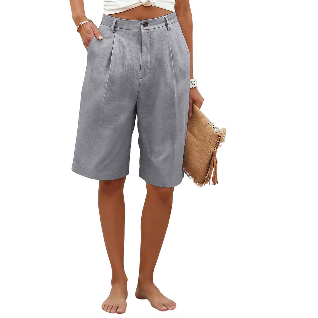 Women's Color Casual Fashionable Breathable Loose Cotton Linen Five Quarter Pants