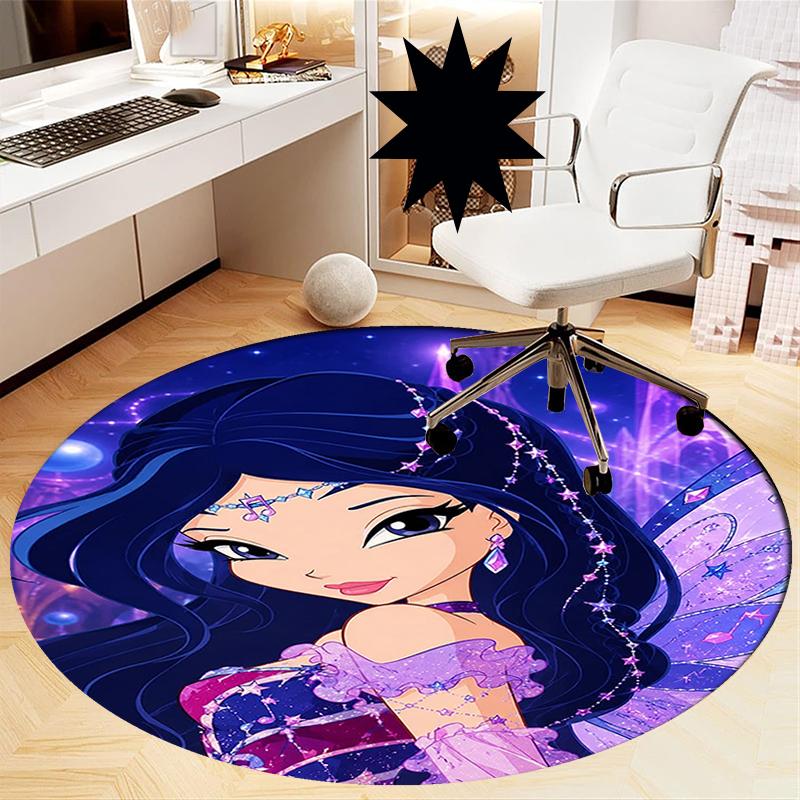 Winx Club Printed Round Rug Carpet Chair Rug Area Rug Entryway Doormats,for Office Chair Living Room Bedroom Kitchen Room.