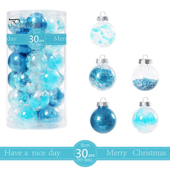 30Pcs Plastic Christmas Balls Hanging Ornament 6cm Colored Electroplated Ball Holiday Party Scene Layout DIY Decorative Accessories Christmas