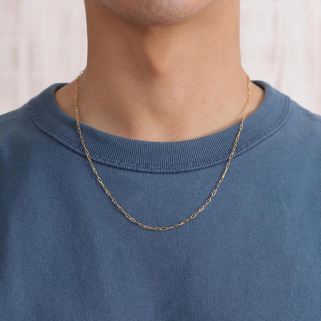 18K Gold Necklace with 50cm and Hollow Azuki Jewelry H-Clip Chain, Length, 1.9mm Width, Men's Women's Accessory, Chain,