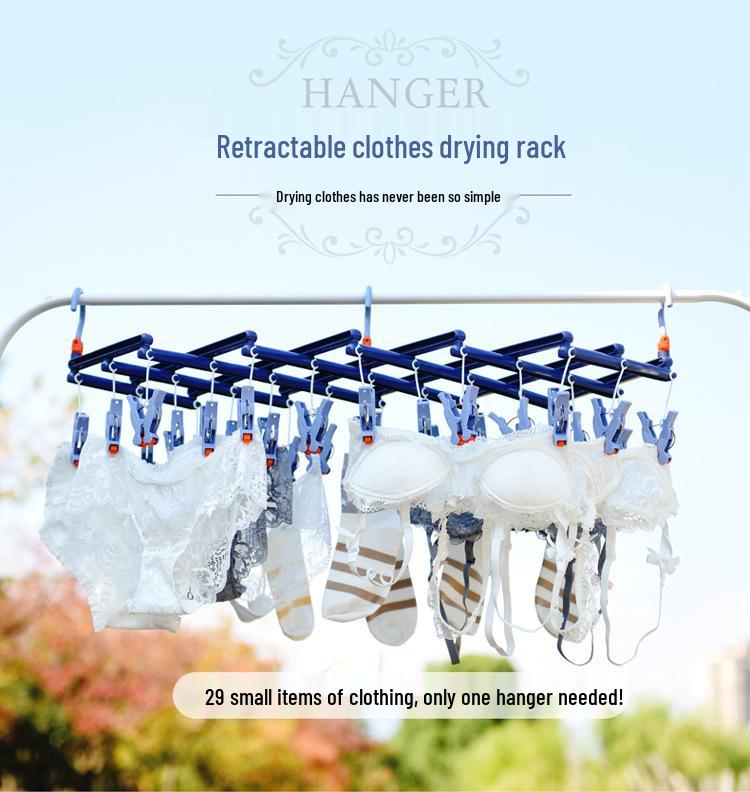 Multi-Functional Retractable Windproof Clothes Drying Rack with Seamless 3D Design and Storage Clips