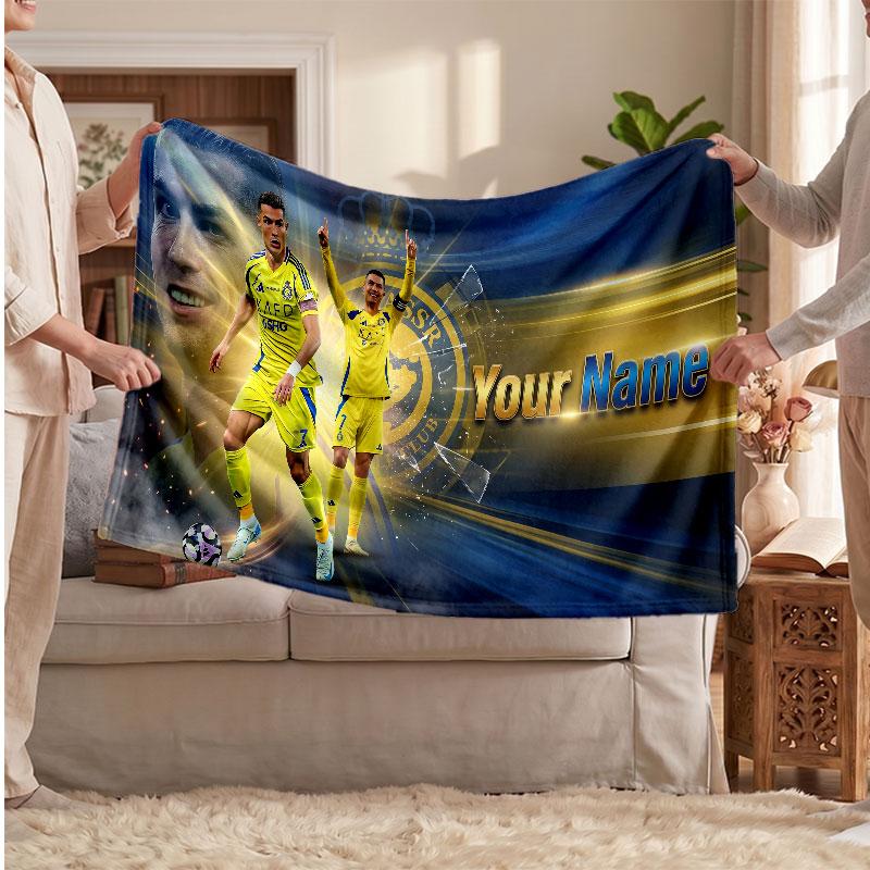 Προσωποποιημένη Φλις Κουβέρτα Cristiano Ronaldo Με Λογότυπο Ποδοσφαίρου, Προσαρμοσμένο Κείμενο Ονόματος Μαλακή Ζεστή Κουβέρτα για το Σπίτι