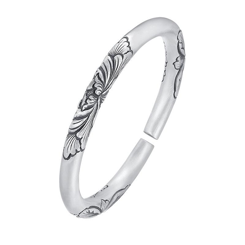 

Zuyin S999 Древний браслет ручной работы со снежинками для женщин Юньнань рельефный цветок пиона этнический браслет из чистого серебра Adjustable size