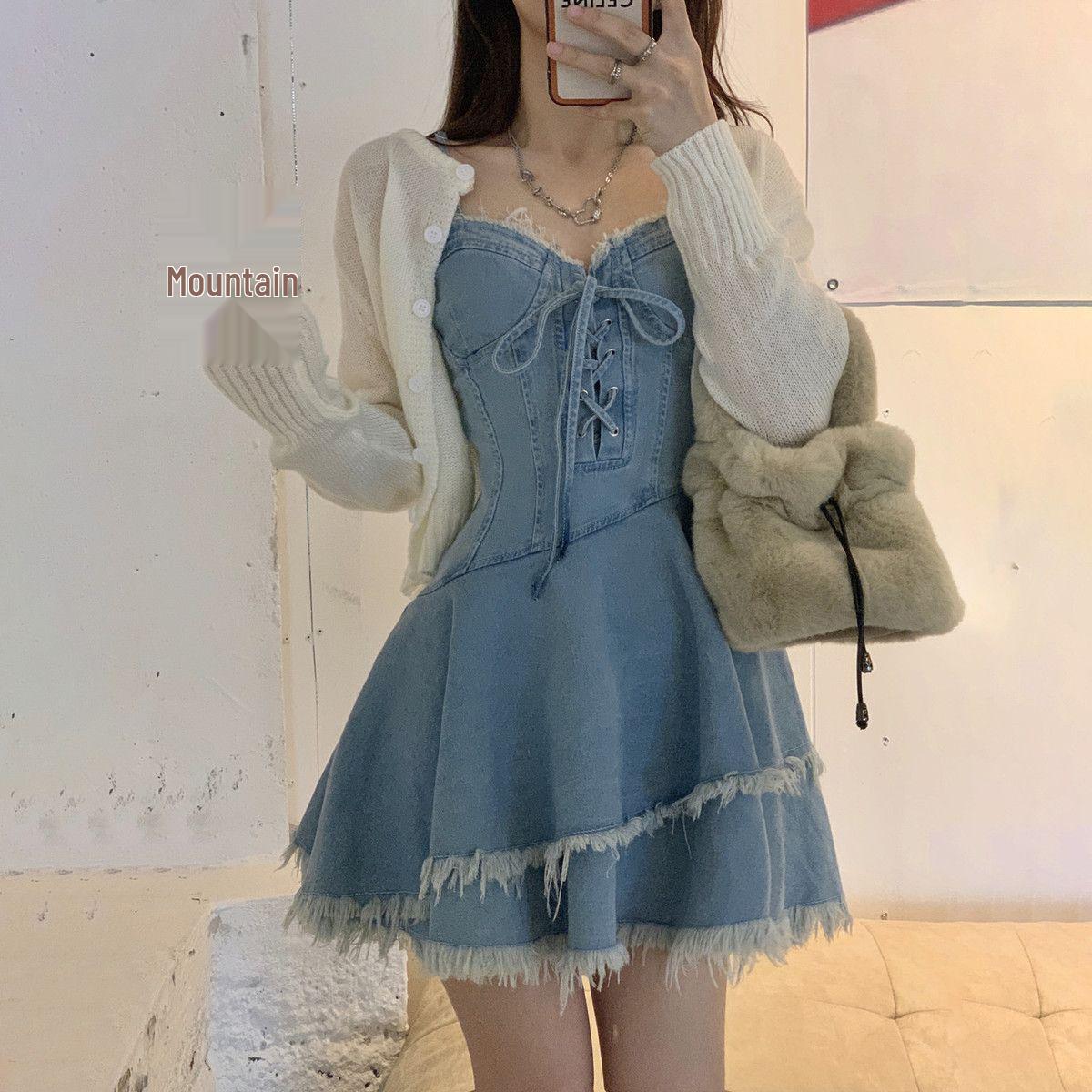 

Women s Summer Denim Cake Skirt Dress – Age-Reducing Fashion with Tummy Control S for 80-95 lbs