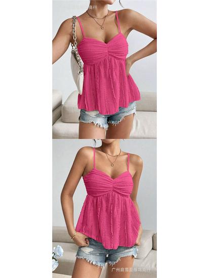European & American Summer Fashion Chiffon Camisole with Lace Floral Trim