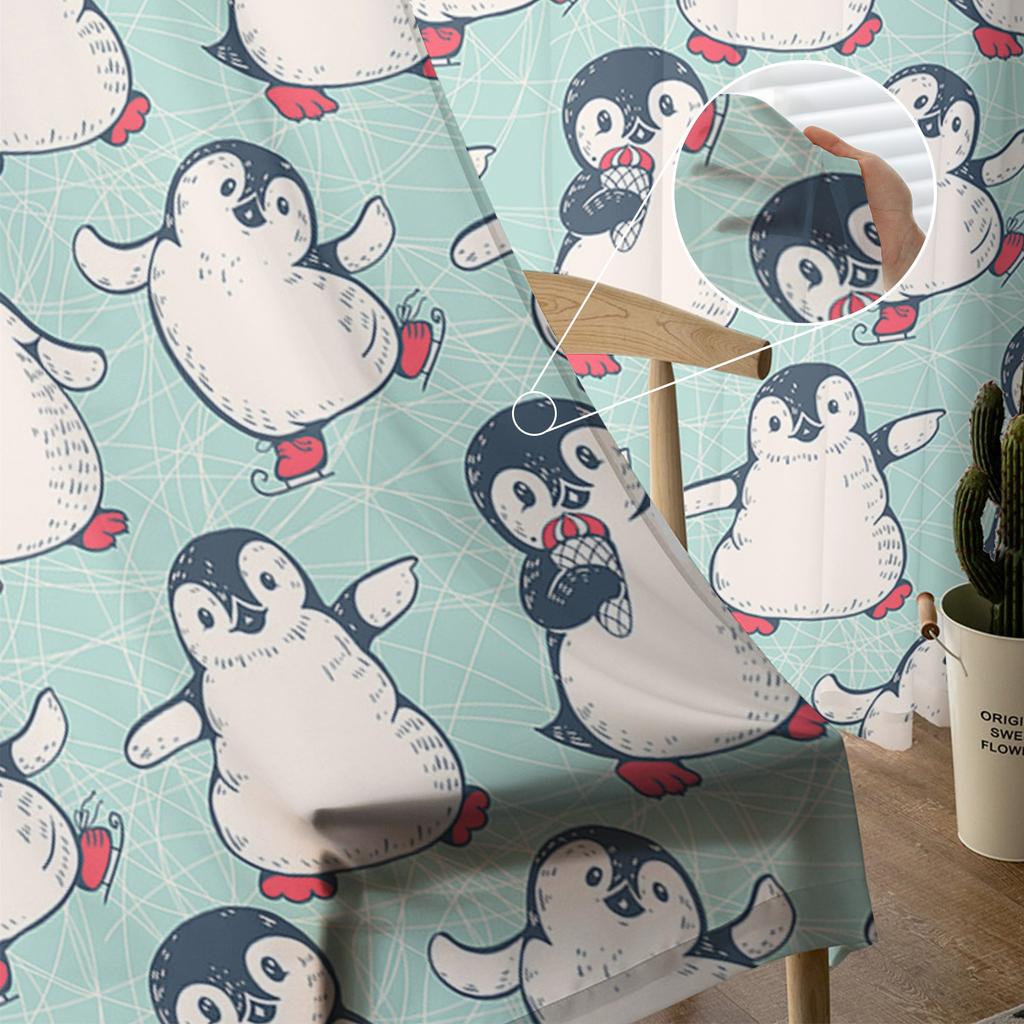 Winter Cartoon Penguin Tulle Curtains For Living Room Bedroom Home Decor Chiffon Sheer Voile Kitchen Curtain