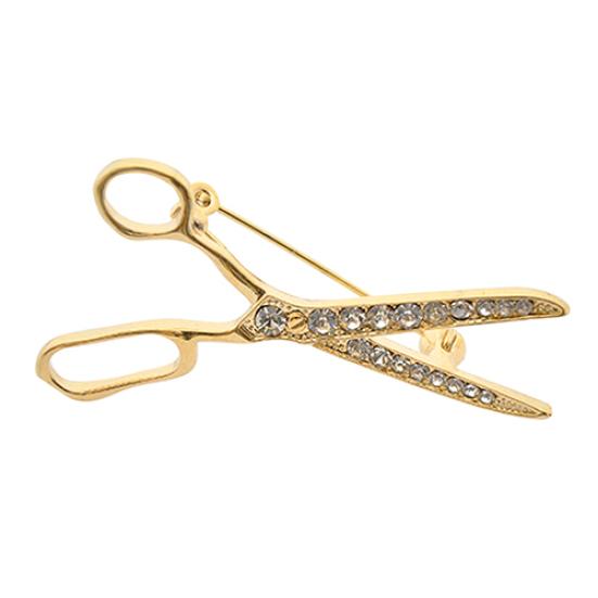 Lovely Handmade Rhinestone Scissor Gold-Plated Brooch Pin Jewelry Best Xmas Gift