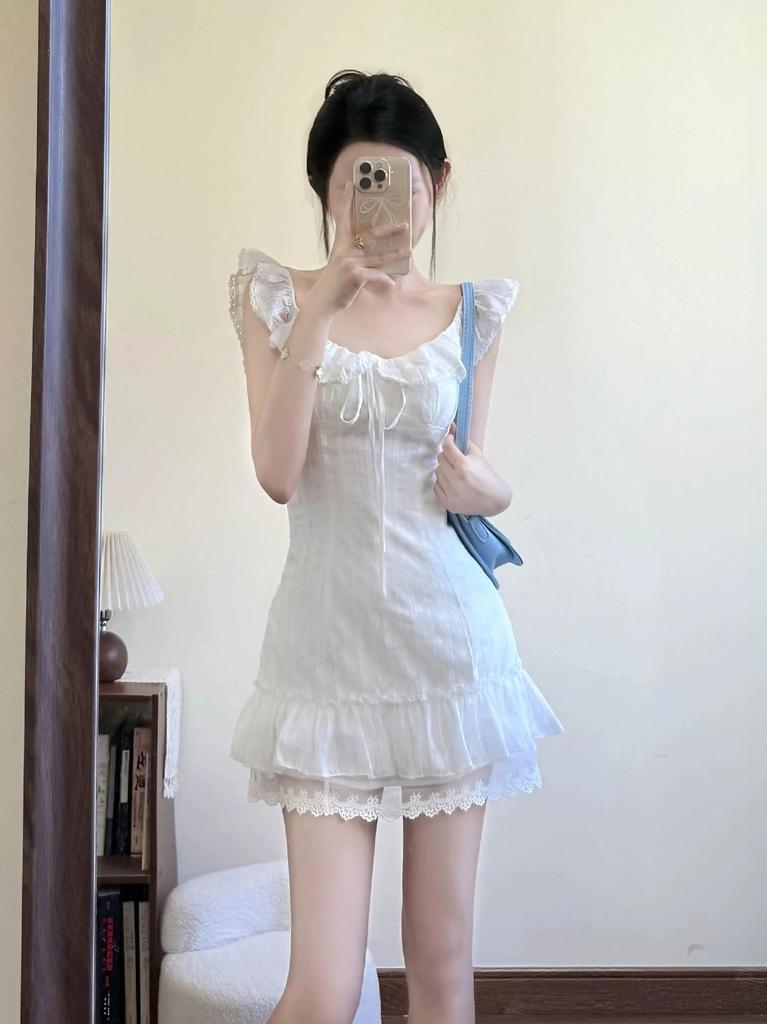White dress short female summer beautiful new first love white skirt summer moonlight small ocean skirt