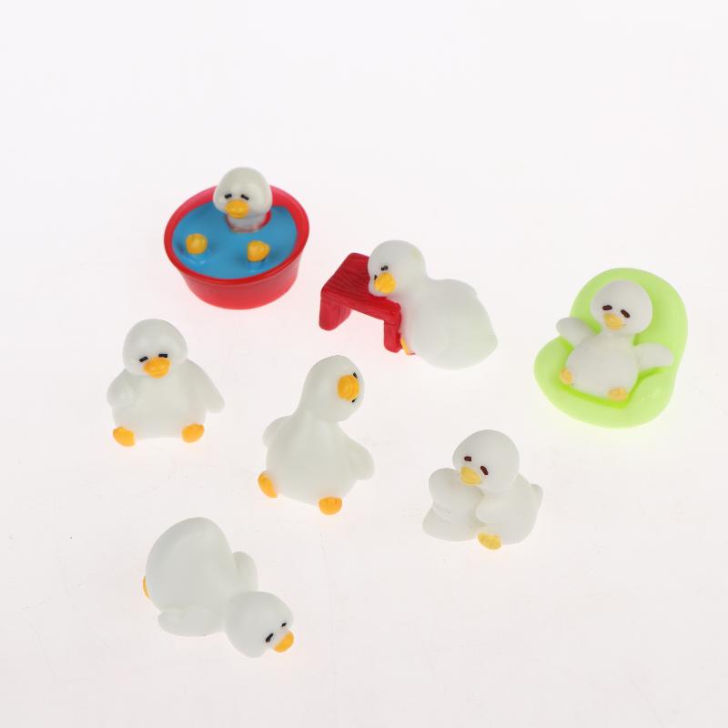 Adorable 7Pcs White Mini Duck Figurines Micro Animal Ornaments for Birthday Gift Home Living Room Decor