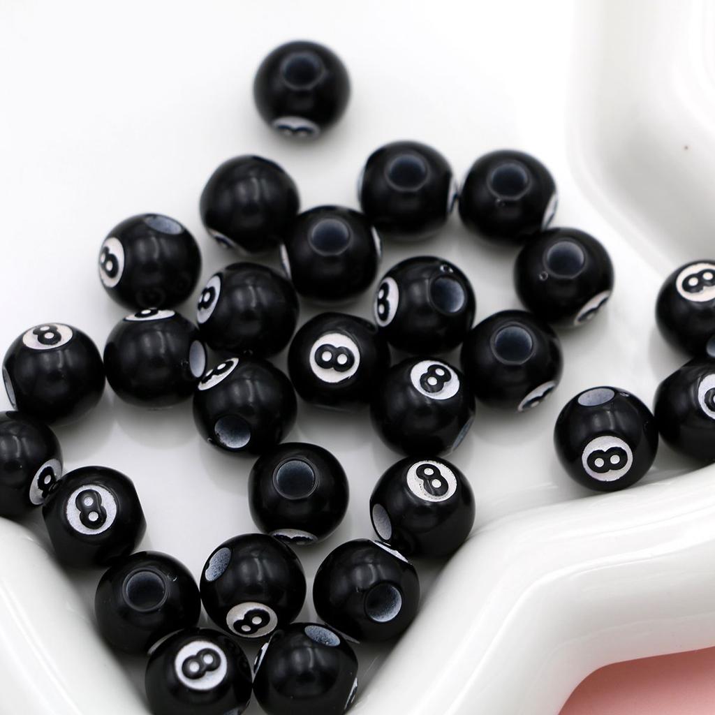 30Pcs Billiard Design Beads Black Loose Beads For Jewelry Making Diy Handmade Bracelet Earrings Key Chain Accessories