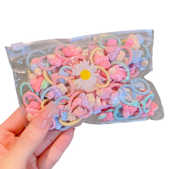 20Pcs Hair Ropes Colorful Cartoon Flower Bowknot Frog Decor High Elastic Girl Hair Ties Hair Accessories