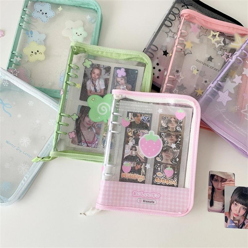 Clear Photo Album Case With Zippered Closures PVC Binder 6 Rings Cover For Kpop Fan Small Card Organization Protectors