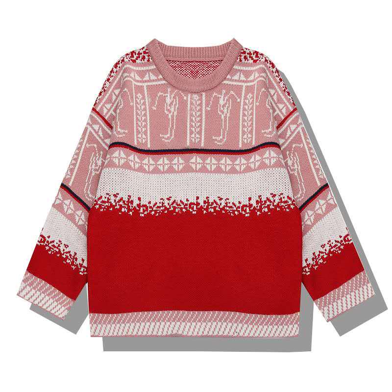 Pofulove Fashion Christmas Red Autumn Winter Lazy Loose Sweater Outerwear Women Autumn Winter Korean Style