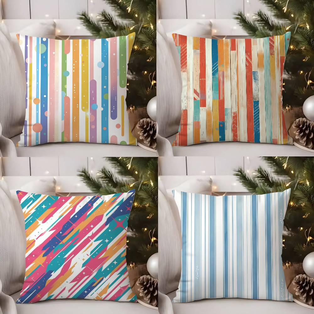 Classic Striped Pillow Case Home Dorm Chair Back Short Plush Double-Sided Printing Office Nap Time Cushion Cover
