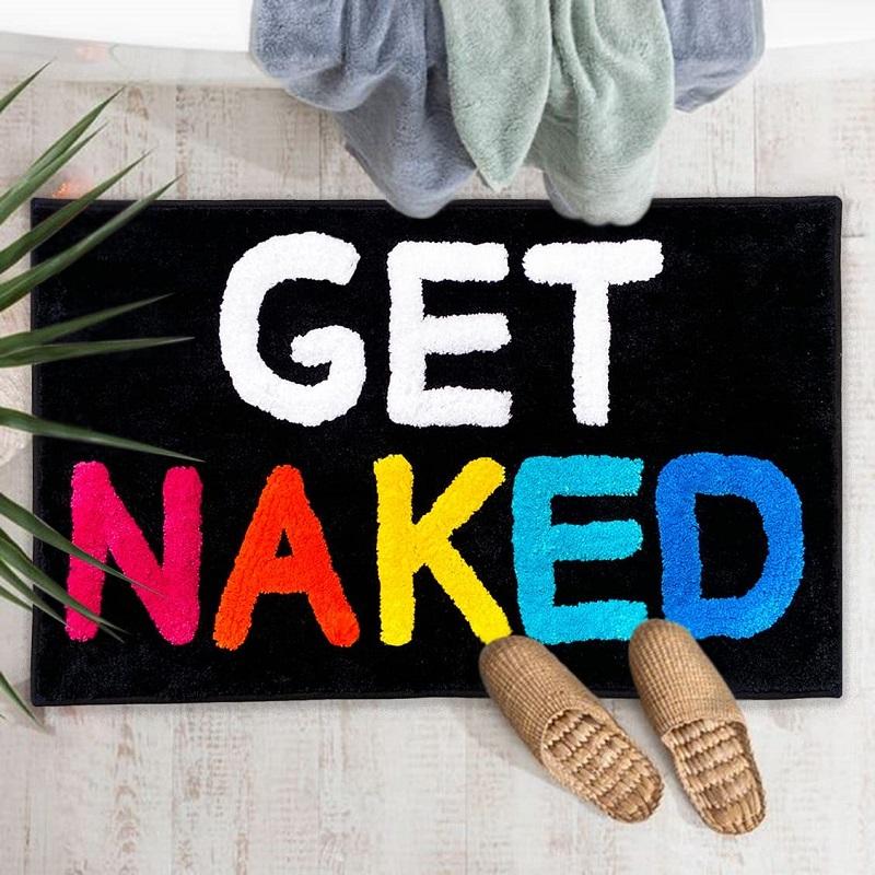 Inyahome 50x80cm Get Naked Bath Mats Pink Floor Rugs Non-Slip Quick Water Absorption for Bedroom Bathroon Door Mat Living Room