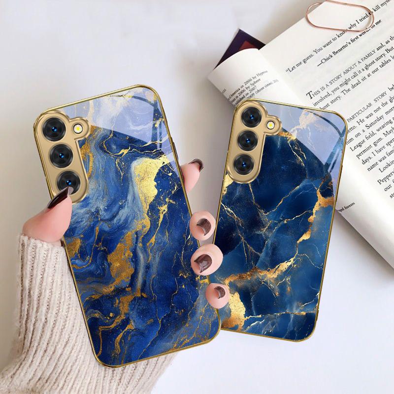 Marble Texture Map For Samsung Galaxy S26 S20 FE S21 S22 S23 Plus S24 Ultra S25 Ultra S21 S25+ S22FE Golden Glass Phone Case