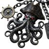 Pendentif Porte-clés avec Boussole Fermoir mousqueton Style Pirate Pendentif en métal Texture Oxydation Vieillie Design Œil Rouge Forme de Poulpe Porte-clés