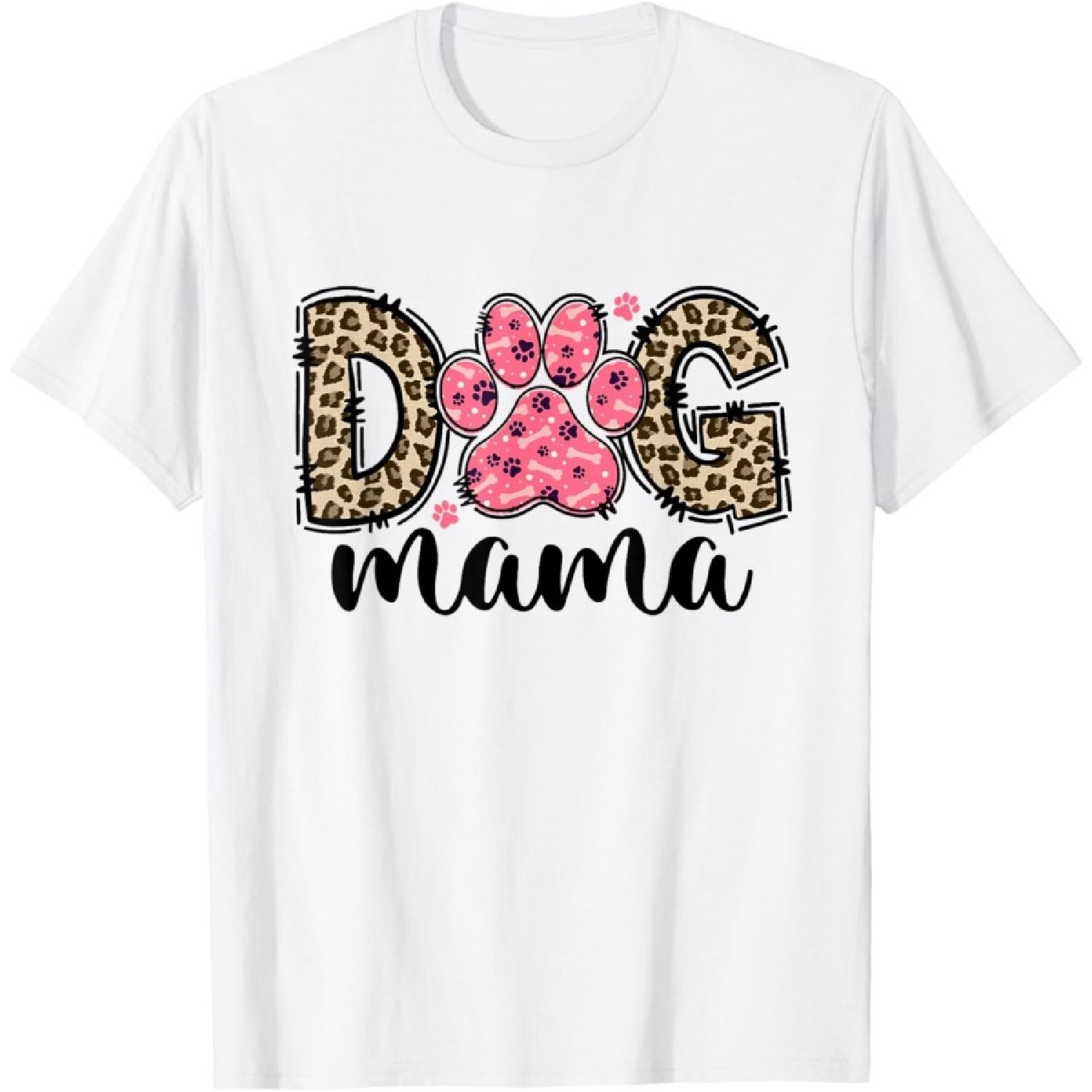 Cute Dog Mama Leopard Dog Lover Paw Dog Mom Squad T-Shirt for Men Women S