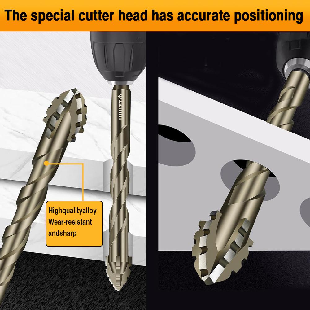 6PCS 4-Blade Saw Tooth Eccentric Drill Bit 4/5/6/8/10/12mm Alloy Drill Bit Four-Edge Serrated Drill Bits for Glass/Tile/Concrete