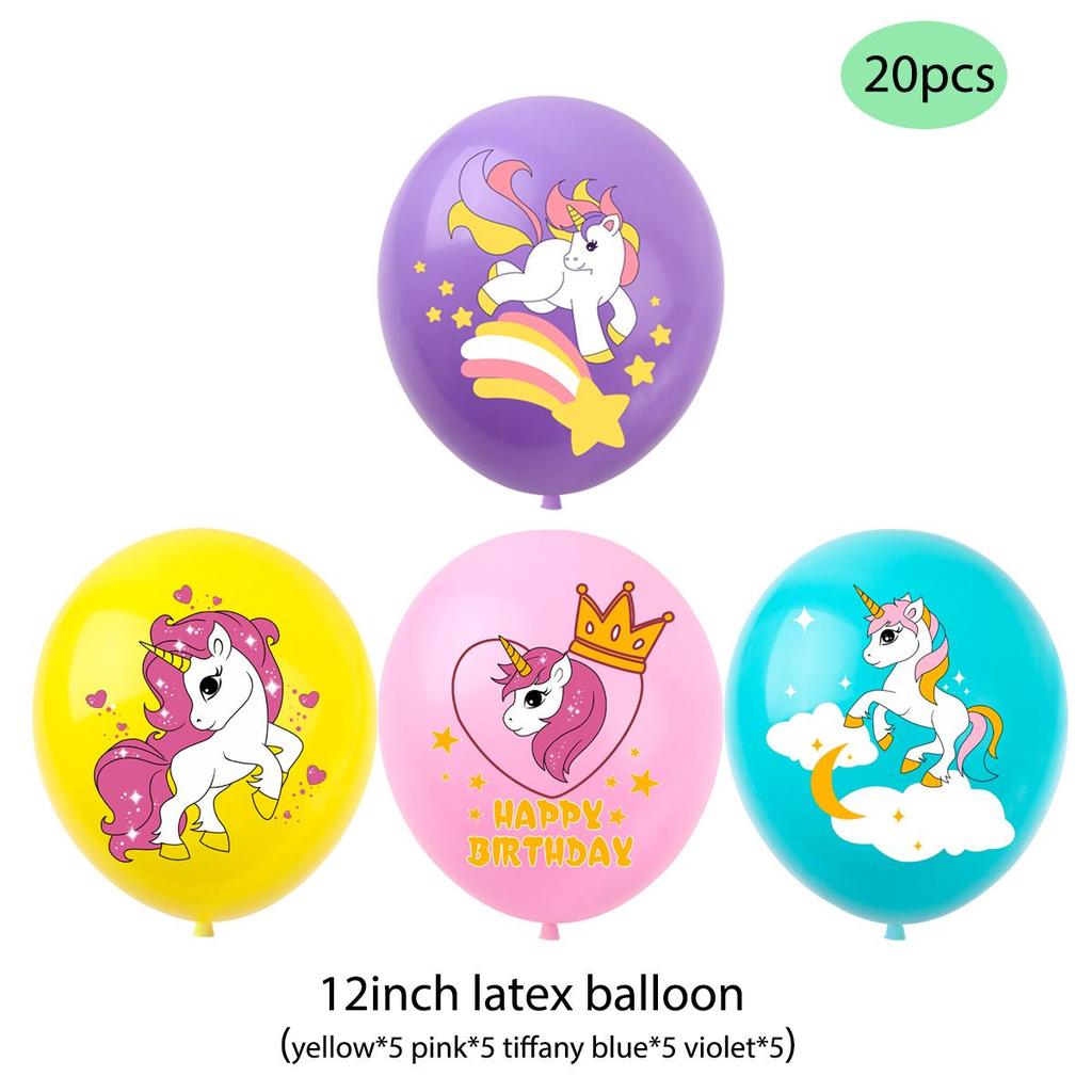 Unicorn-themed Girl Birthday Party Supplies Banner Latex Balloon Cake Topper Decoration Set