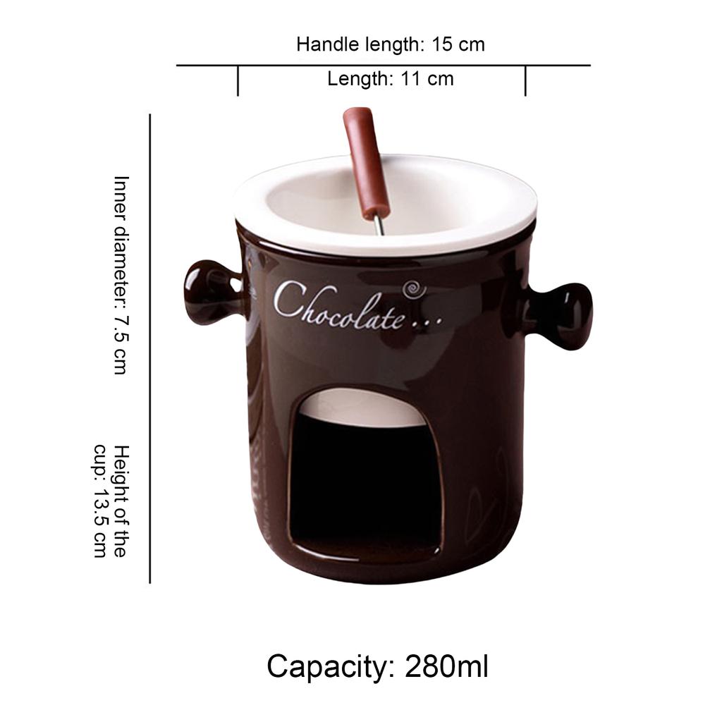 Ceramic Chocolate Fondue Mug with Forks Chocolate Melting Cup Fondue Cup for Party Home Birthday Picnics