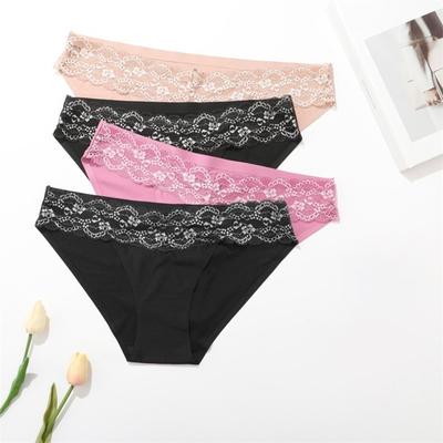 Women Panties Hollow Out Lace Low Waist Seamless Solid Color