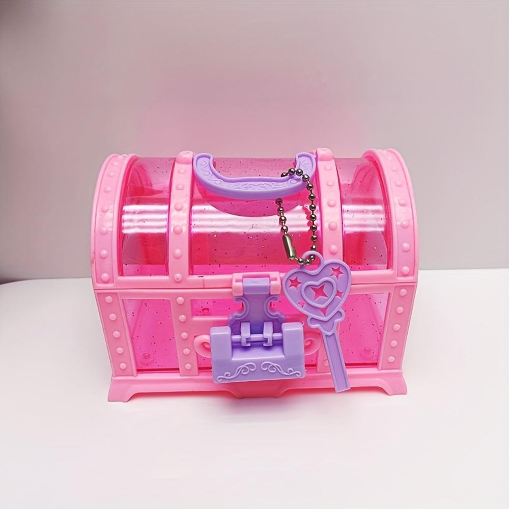 1 buc Cutie de Machiaj Drăguță Roz/Mov, Cutie de Jucării din Plastic cu Lacăt, Cufăr cu Comori Cutie pentru Bijuterii, Cutie Ornament Decorativă Fete Dressing