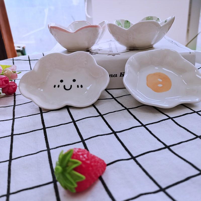 Ceramic Condiment Dish Set Cute Cartoon Small Sauce Kitchen Dining Salad Vinegar Soy