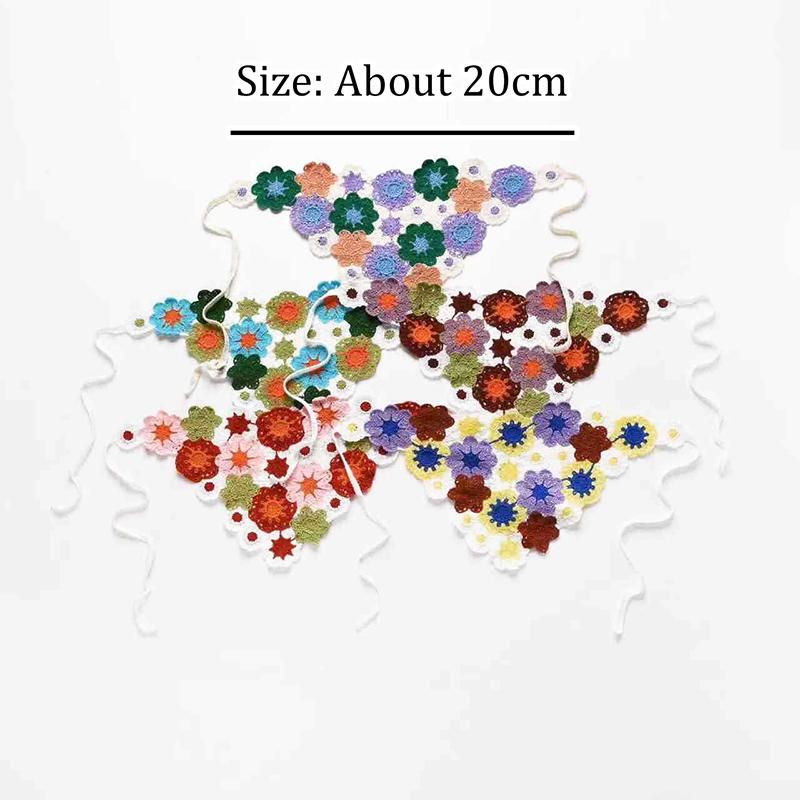French Pastoral Style Triangle Headband Handmade Crochet Flower Headscarf Hat Knitted Girls Headband Towel