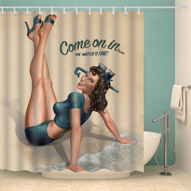 Girl Bathroom Curtain 3D Printed Sexy Woman Shower Curtains with 12 Hooks Waterproof Polyester Shower Curtain Waterproof