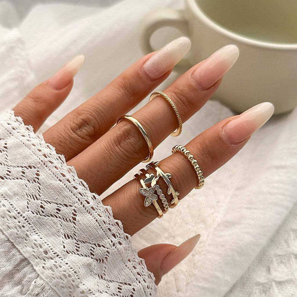 Temperament Full Of Diamonds, Small Butterfly Star And Moon Set Ring, Personalized Stacking Of Geometric Ring Jewelry