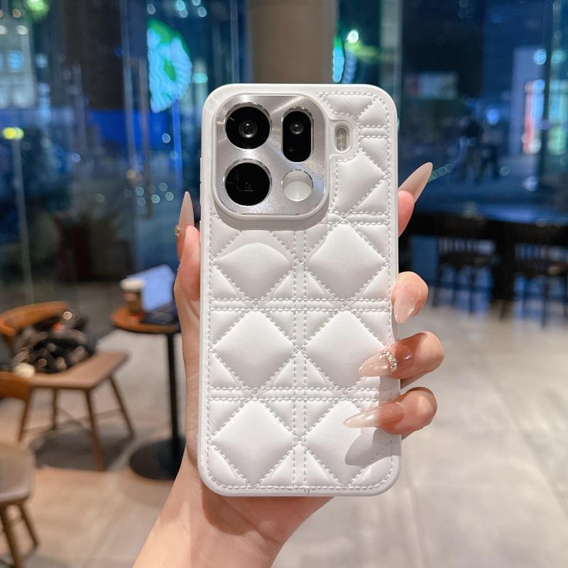 Kawaii Simple Love Tartan Pattern Leather Case For Oppo Find X8 X8s X9 Pro Plus Ultr Full Camera Lens Protection Back Case Cover