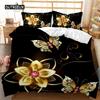 Black Golden Butterfly Duvet Cover Set Pretty Blue Butterfly Bedding Set Women Insect Polyester Comforter Cover for Girls Decor