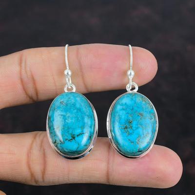 Tibetan Turquoise Earring Original Gemstone Handmade Earring Latest Design Jewelry 925 Sterling Silver Earring Dainty Earring Gifts For Wife