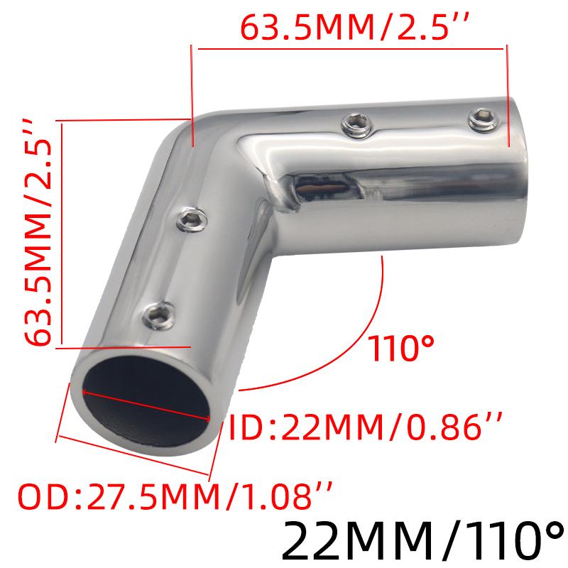 2-Way Pipe Fitting Elbow Marine 110/120/140 Degree Boat Hand Rail Fitting Elbow Pipe Connector 22/25mm with L Shape Hex Key