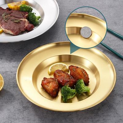 Round Kitchen Bar Tableware Cake And Fruit Snack Salad Plate Kitchen Accessories Stainless Steel Plate Camping Picnic Plate