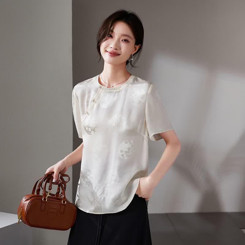 SOFSIL New Chinese Style Floral Short Sleeve Shirt M