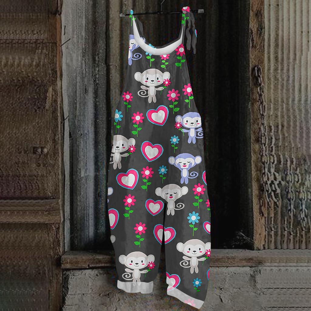 Women's Jumpsuit Christmas Print  Casual Loose Vintage Shoulder Strap Cotton Linen