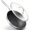VIVIDCOOKWARE Stainless Steel Wok, 30cm, Chinese Wok, IH and Gas Stove Compatible, High-Temperature Cooking, with Glass Lid, Dishwasher Safe