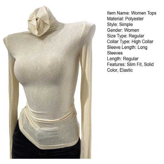 Women Tops High Collar Long Sleeve Slim Base Shirt Solid Color Elastic Shirt Autumn Winter Base Tops