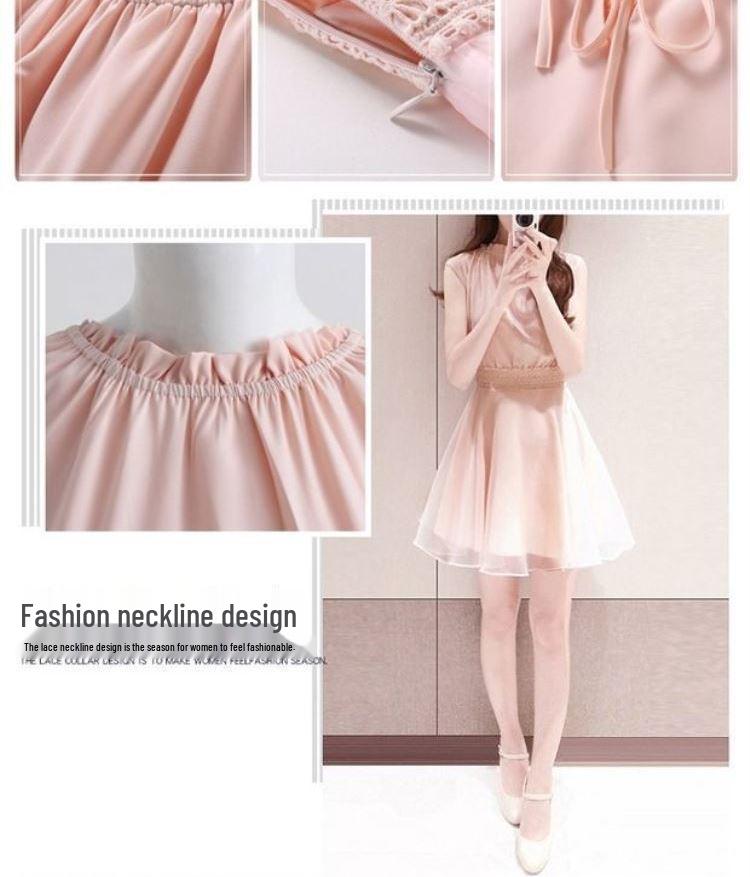 Robe Midi Chiffon Style Coréen Fausse Deux Pièces Été 2026 pour Femmes