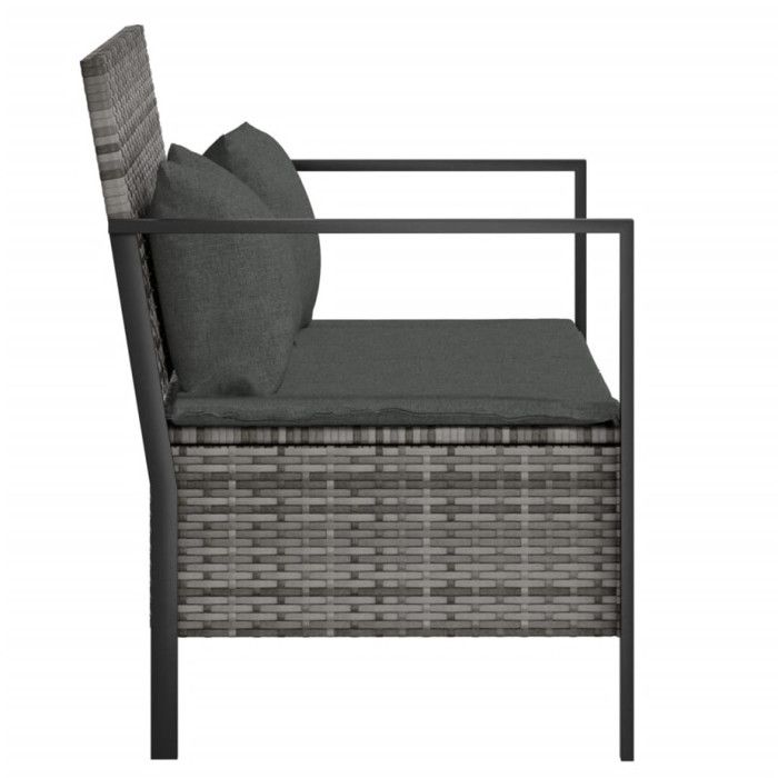 VidaXL 2-Seater Garden Bench with Gray Cushions Woven Resin 364111