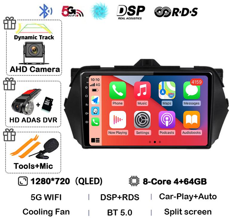 Android 14 Cooling Fan 360 Camera For Suzuki Alivio Ciaz 2014-2019 Car Radio Stereo Multimedia Video Player GPS Carplay Auto DSP