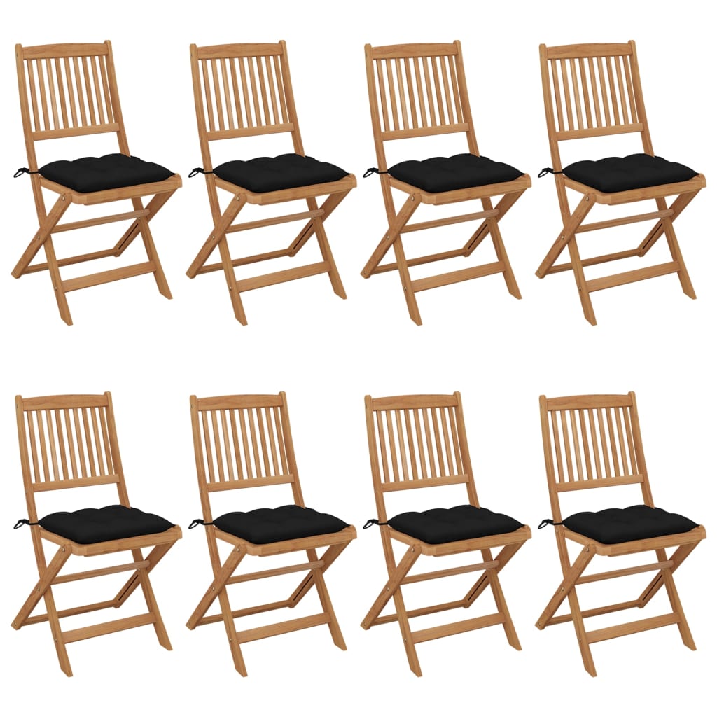 Foldable Garden Chairs 8 pcs with Cushions Solid Acacia Wood