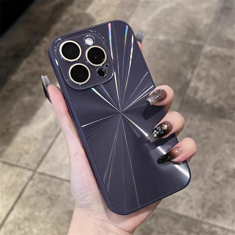 

Роскошный 6D цветной лазерный чехол Aurora для iPhone 16 15 14 Plus 13 12 11 Pro Max мягкий бампер противоударный стеклянный чехол для камеры жесткий чехол из ПК For iPhone 13