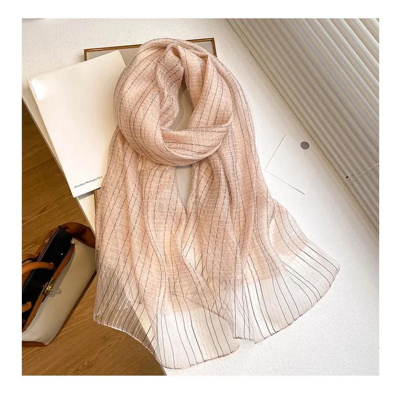 Four Season Silk Wool Scarf Women Hijab Plaid Pashmina Shawls And Wrap Luxury  Bandana Bufanda Blanket Scarves