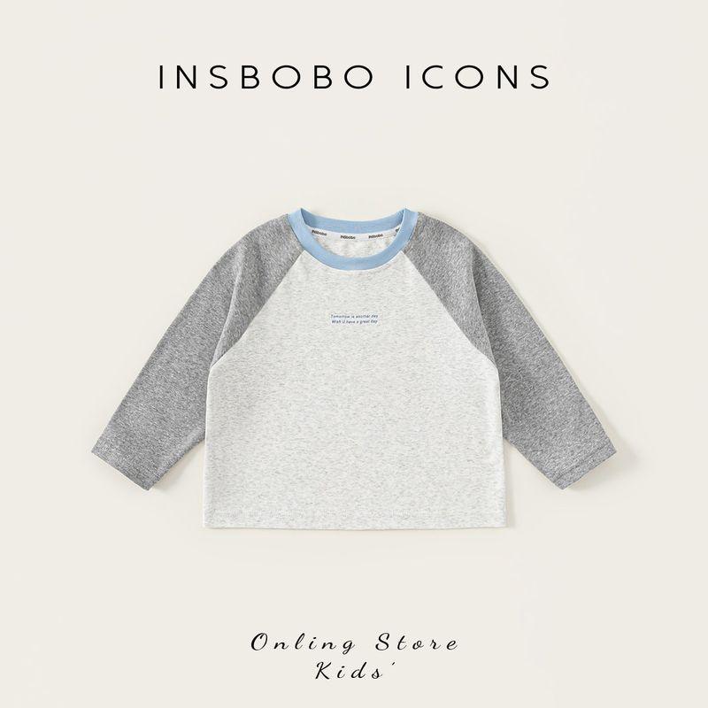 Insbobo Boys  Long-Sleeved T-Shirt Spring Boys  Raglan Sleeve 2026 New Baby Base Shirt Children s Spring and Autumn Clothing White Flower Ash 100
